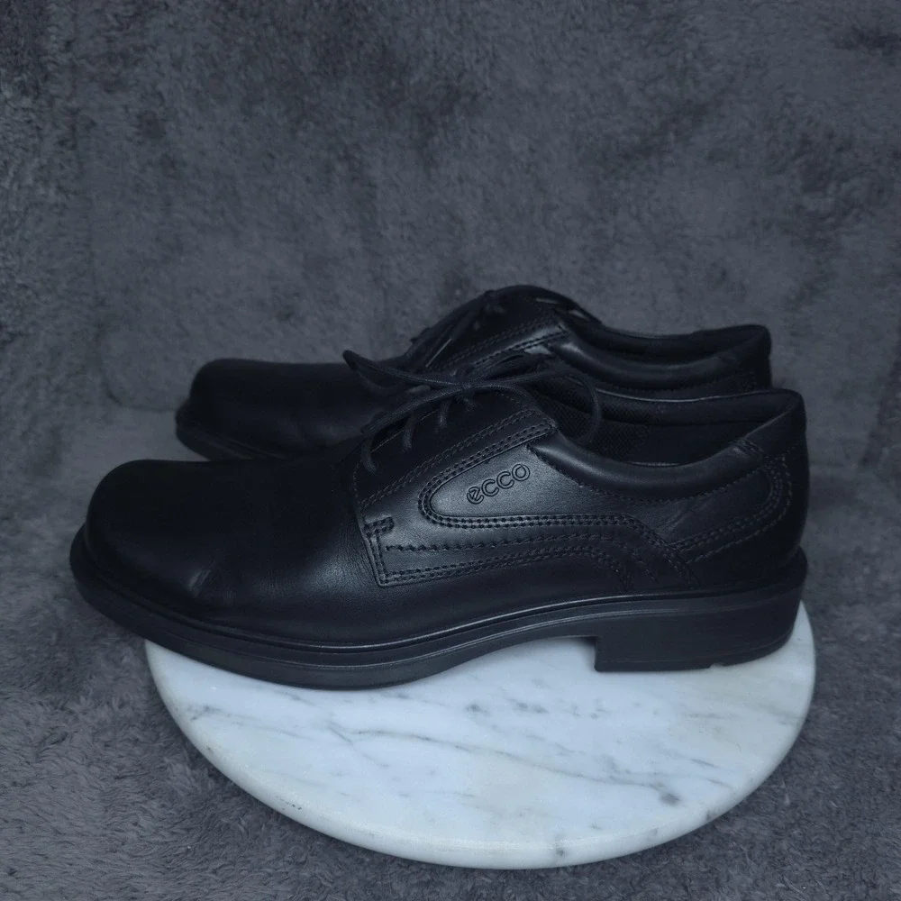 ECCO Shoes Mens 9.5 Black Leather Derby Oxford Dress Comfort Square Toe